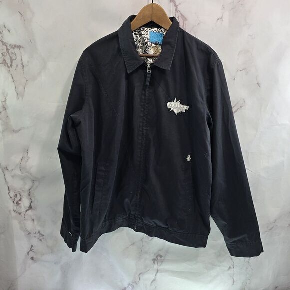 Volcom Jacket Mens Large Black Bomber Full Zip Shop Mechanic Workwear Skater - Picture 1 of 13